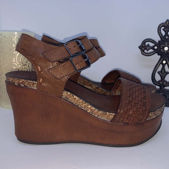 WHISKEY brown basket weave platform wedges New in box NIB 6.5 7.5 8 8.5 9 - Picture 6 of 8